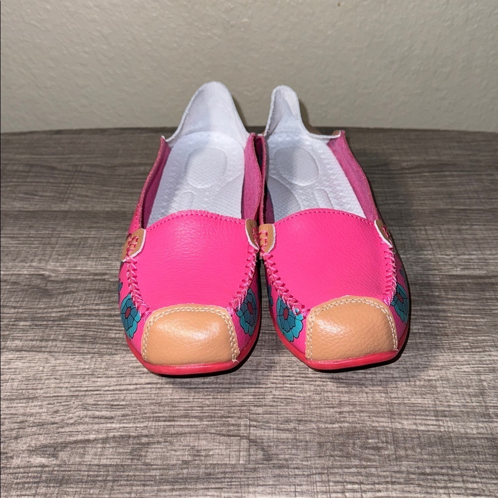 Floral Leather Loafers Women’s 9 Pink Slip On Casual Comfort Flats Artsy - Picture 4 of 9